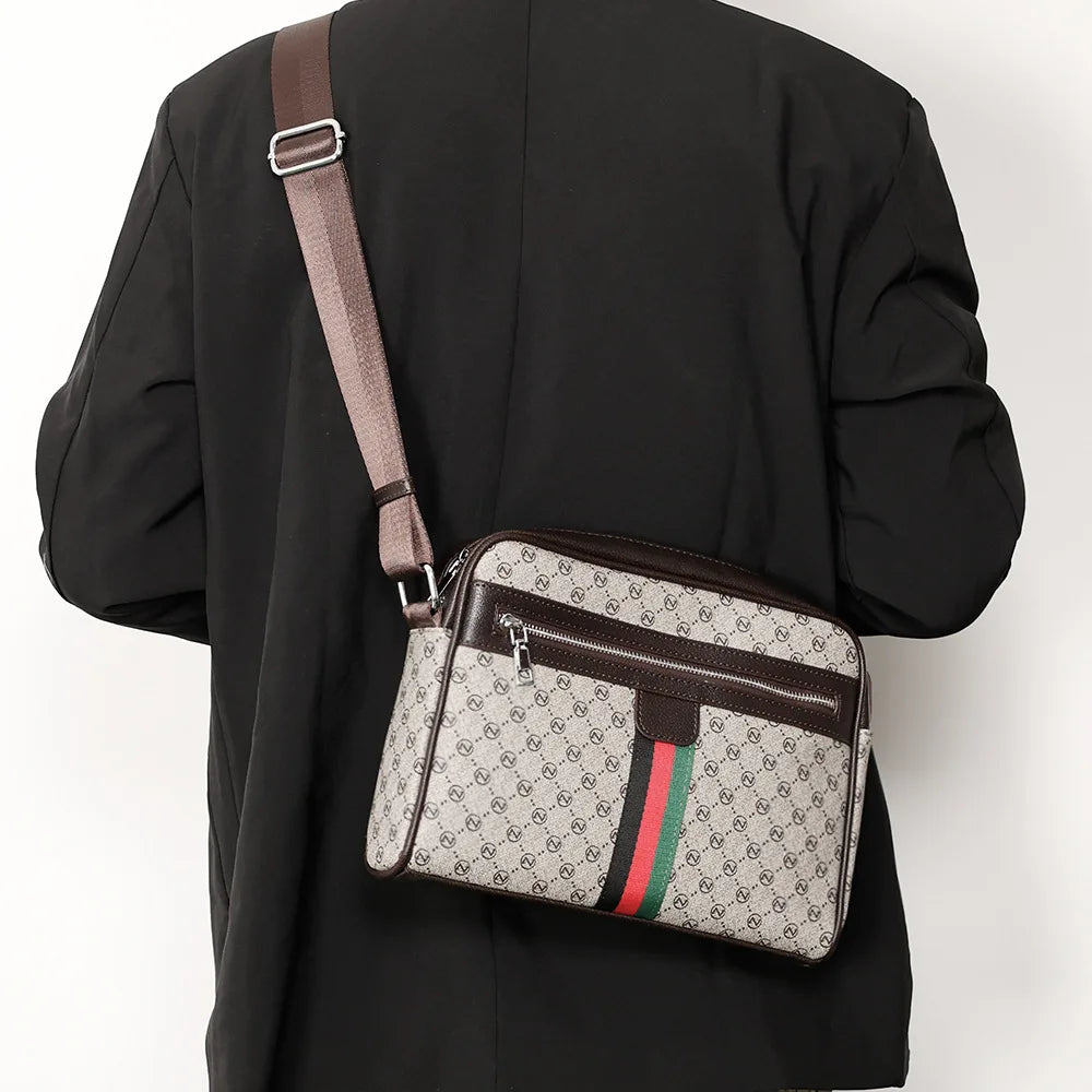 Fashion Men's Luxury Brand Crossbody Bag | Sophisticated Letter Printed Shoulder Messenger Bag | High-End Designer Sling Satchel | Versatile Men’s PU Leather Side Bag with Smart Partitioning Luxegan