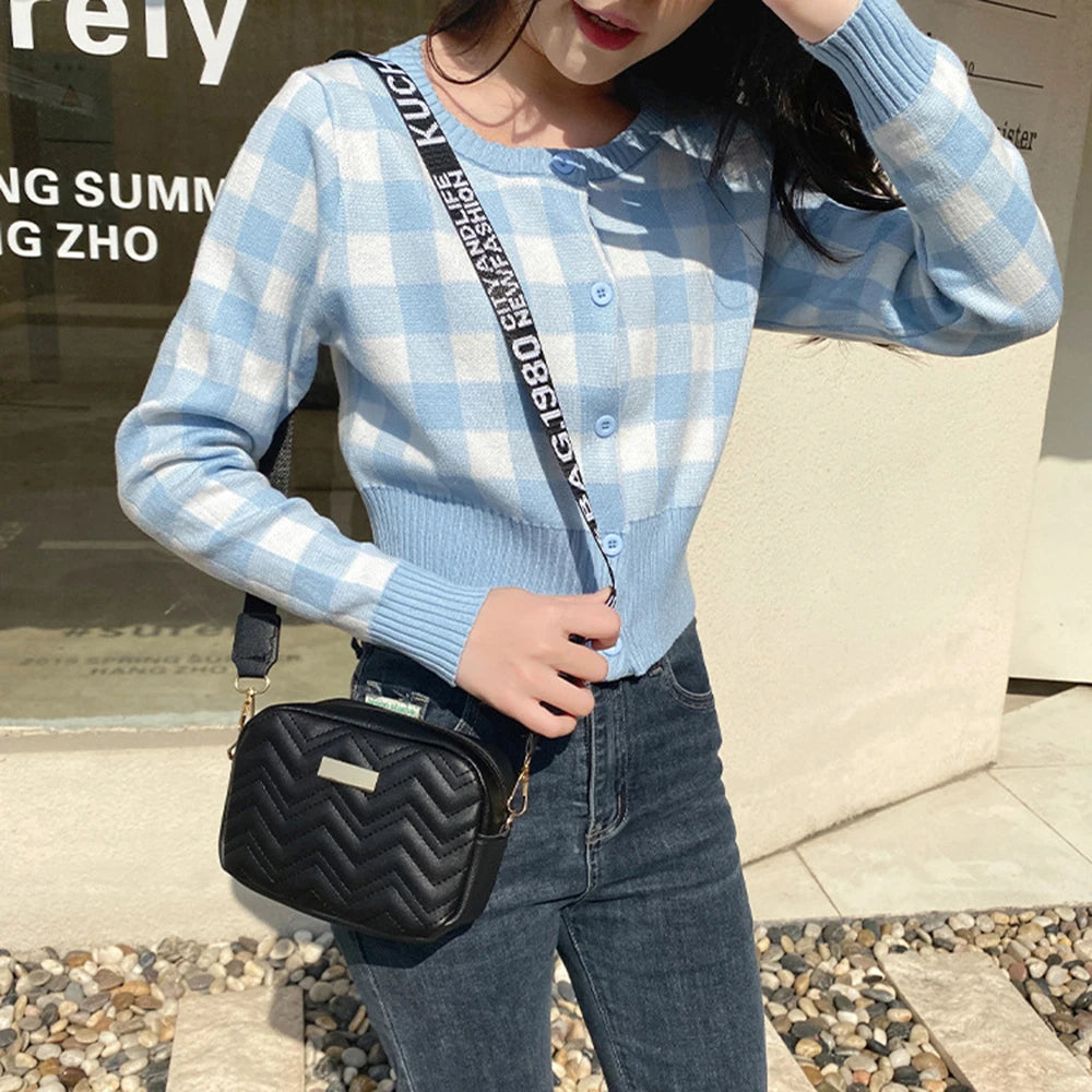 Fashion Wave Pattern Women's Shoulder Bag | Solid Color Crossbody Bag & PU Leather Wide Strap Purse (Female Handbags) Luxegan