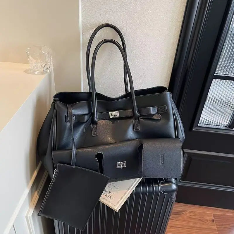 Bolso Tote de Marca Diseño Rodeo Lock Bolso de Mujer Gran Capacidad Bolso de Hombro para el Trabajo Cuero PU Hebilla Punk Bolso de Mano Sencillo y Versátil