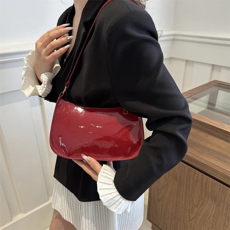 Vintage Patent Leather Shoulder Bag | Fashion Designer Hobos & Underarm Bag Luxegan
