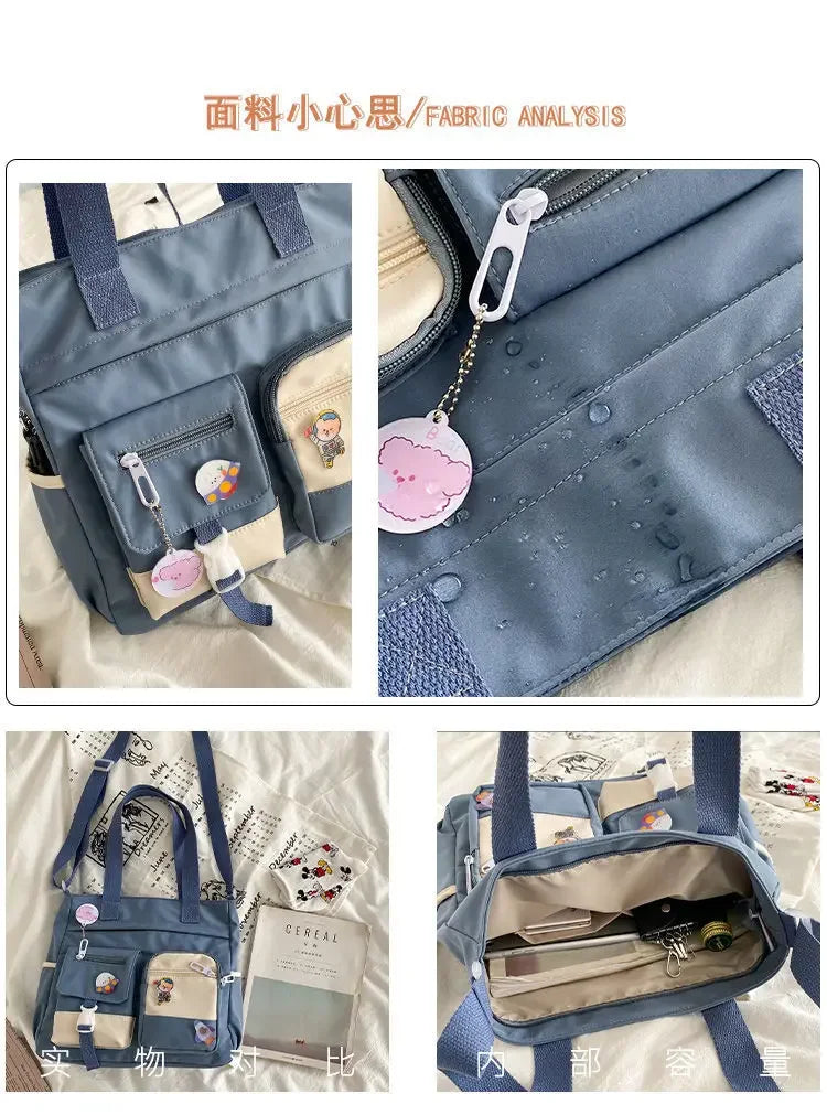 Nylon Patchwork Square Bag | Soft Waterproof Ladies Messenger Satchel Luxegan