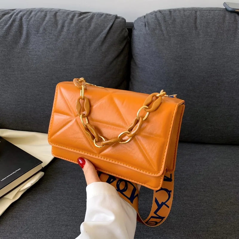 Fashionable Women's PU Leather Shoulder Bag | Metal Chain Crossbody & Flap Handbag Luxegan
