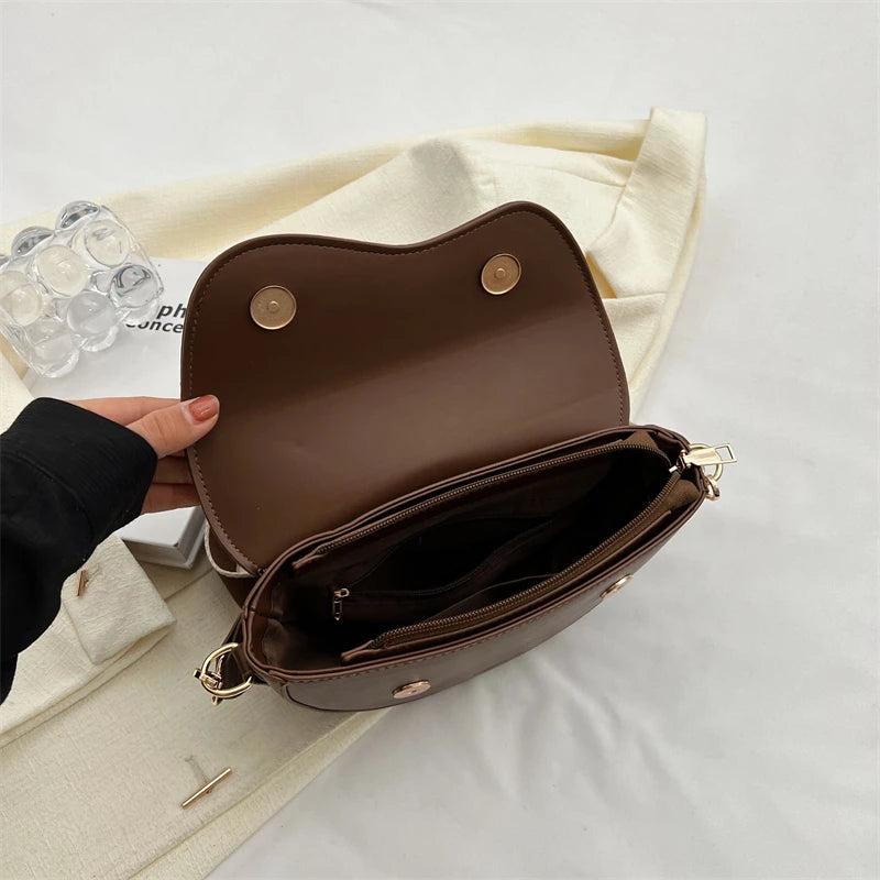Small Leather Saddle Bag | Vintage Underarm Handbag & Chain Crossbody Purse Luxegan