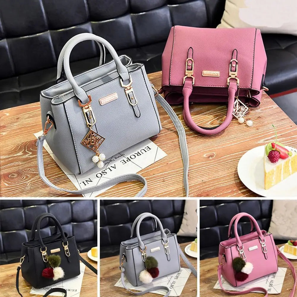 Casual Fashion Embossed Shoulder Bag | Large Capacity PU Leather Crossbody | Unisex Solid Color Tote Handbag | Trendy Satchel with Feather Pendant Luxegan