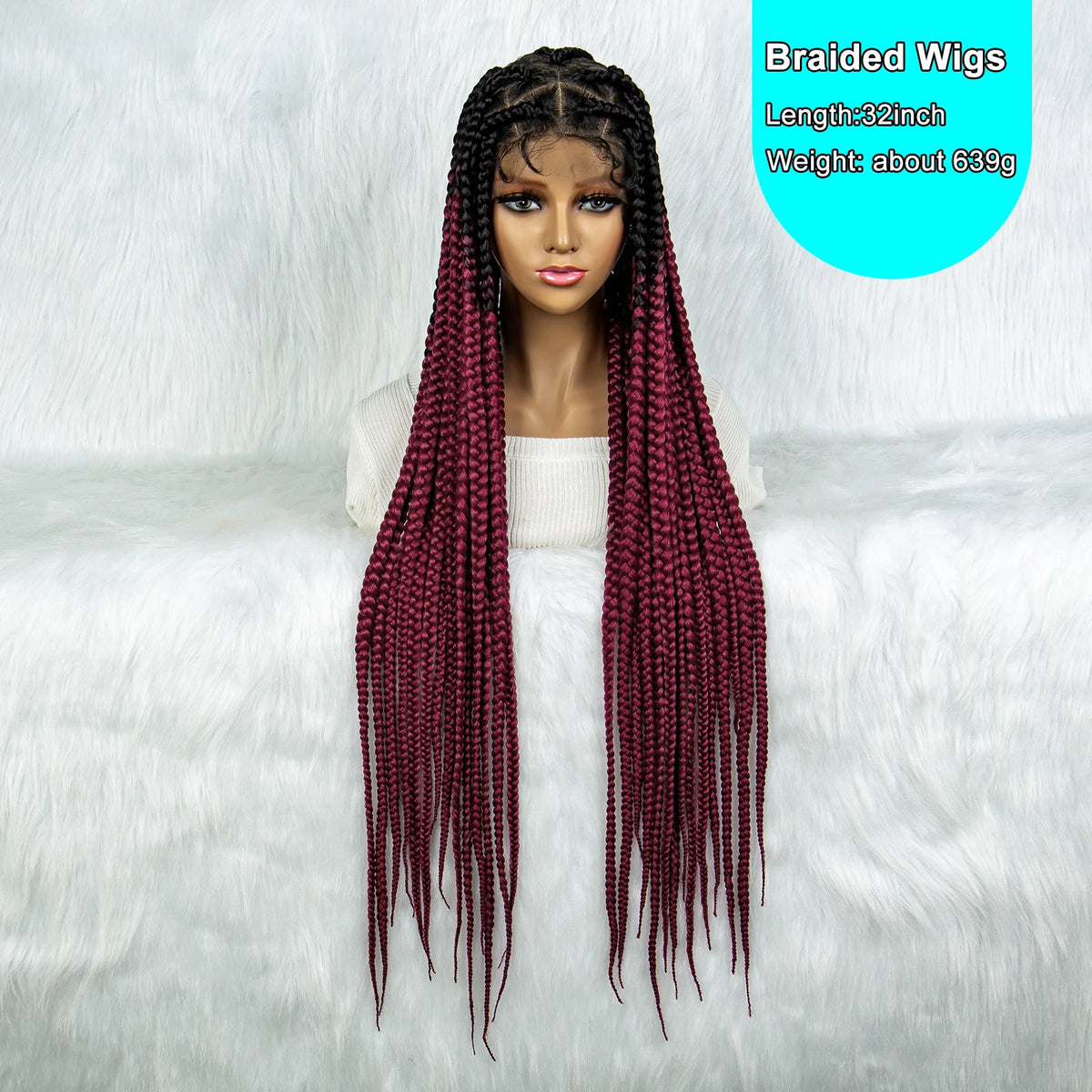 Colorful Knotless Box Braids Wig | Full Lace Cornrow Accents | Black Women Luxegan