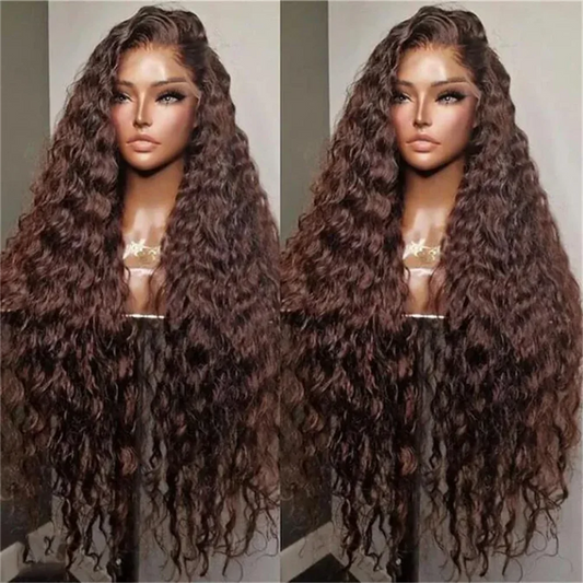 26-Inch Dark Brown Kinky Curly Wig | Sophisticated 180 Density Lace Frontal | Elegant "High-Temperature Fiber" Silhouette | "Dignified" Pre-Plucked Natural Hairline with Synthetic Baby Hair for Radiant Versatile Styling Luxegan