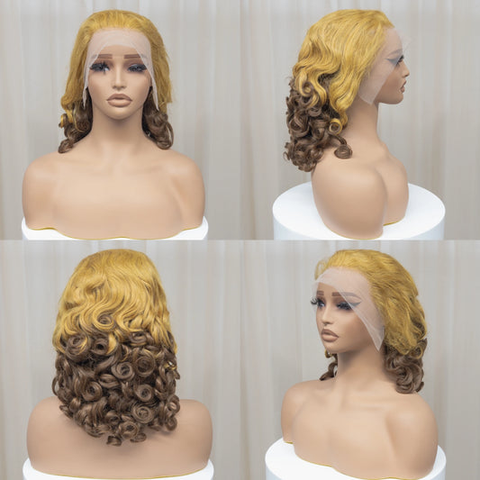 250% Density Bouncy Curly Burgundy Wig | Sophisticated 13x4 HD Transparent Lace Frontal | Elegant Double Drawn Brazilian Human Hair | "Dignified" 16-Inch Loose Wave Curly Remy Wig for Radiant Versatile Styling Luxegan