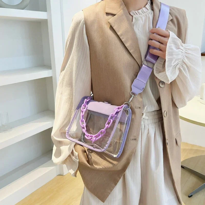 Clear Crossbody Bag for Women | Transparent Shoulder Chain Bag & Small Square Satchel Luxegan