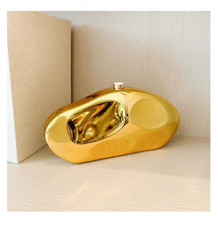Hard Acrylic Shell Minaudiere | Gold/Silver/Blue Metal Shiny Evening Clutch Luxegan