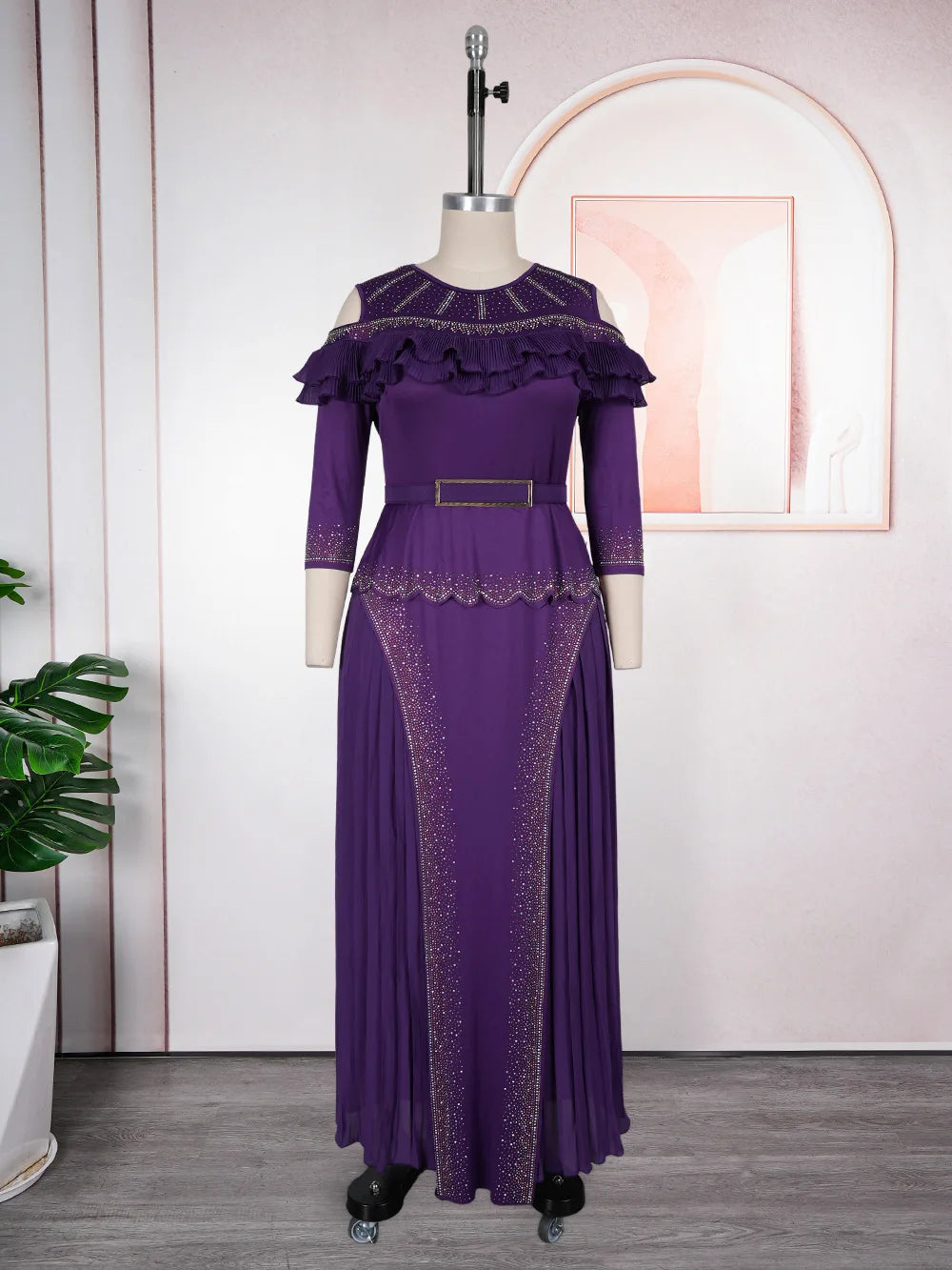 Wedding Party Prom Dress Dubai African Women Luxury Ruffle Pleated Long Dress Ankara Dashiki Turkey Clothes Formal Occasion Gown