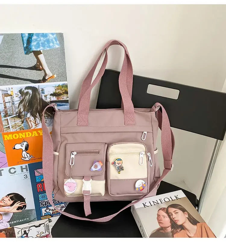 Nylon Patchwork Square Bag | Soft Waterproof Ladies Messenger Satchel Luxegan