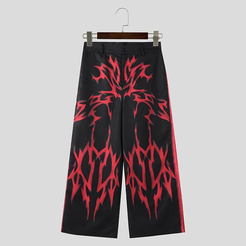 Printed Gradient Pattern Trousers | Sophisticated Mid-Waist Wide-Leg Silhouette | Elegant "Full-Length" Leisure Pantalons | "Dignified" Button Fly Casual Bottoms for Radiant Versatile Styling Luxegan