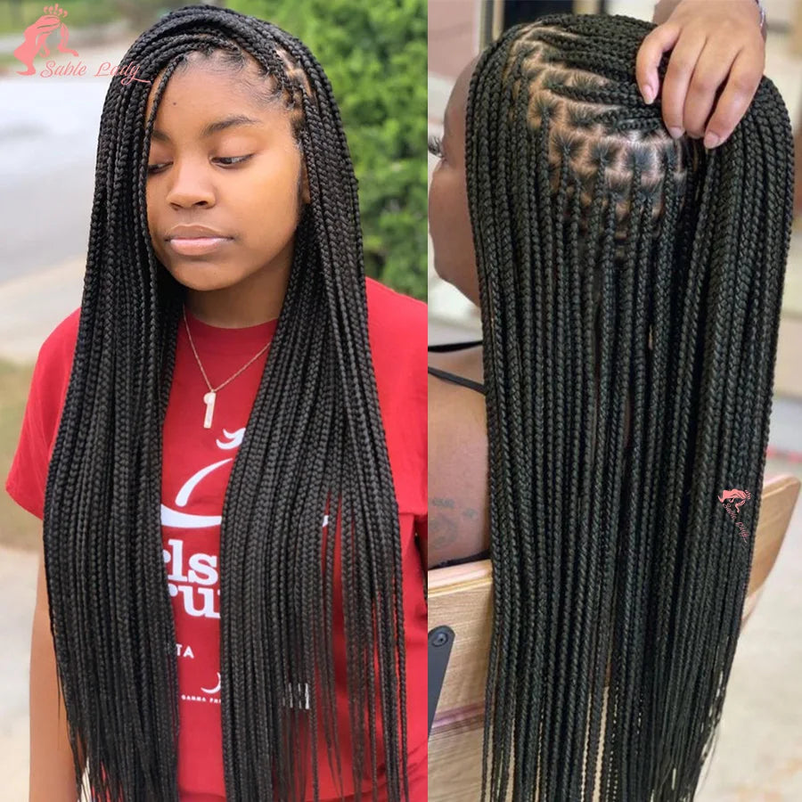 36 Inch Goddess Knotless Box Braids Cornrow Wig | 360 Full Lace