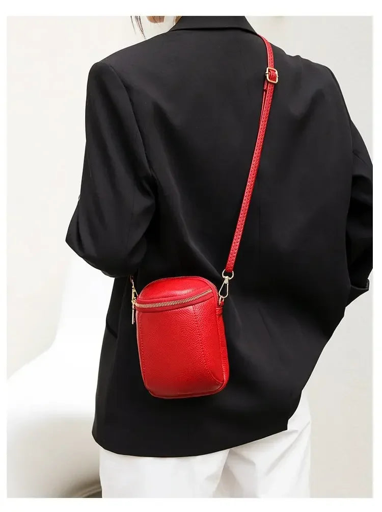 New Mini Cross-body Texture Top Layer Cowhide Shoulder Bag for Women | Fashion High Quality Soft Genuine Leather Mobile Phone Bag Luxegan