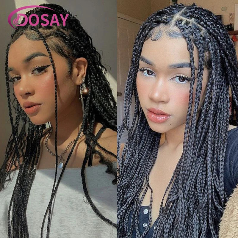 36" Full Lace Braided Wigs Synthetic Hair Box Braids Lace Front Wigs Knotless Braided Wigs For Black Women Braiding Wigs African Luxegan
