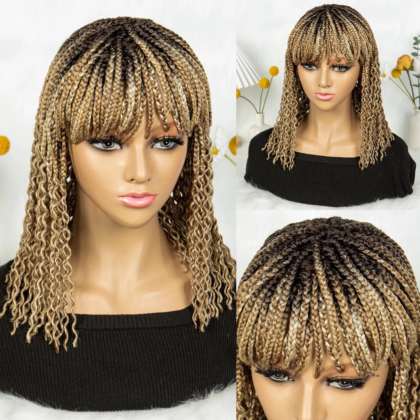 KIMA Colorful Half Twisted Locs Half Braided Bob Wig with Bangs Luxegan