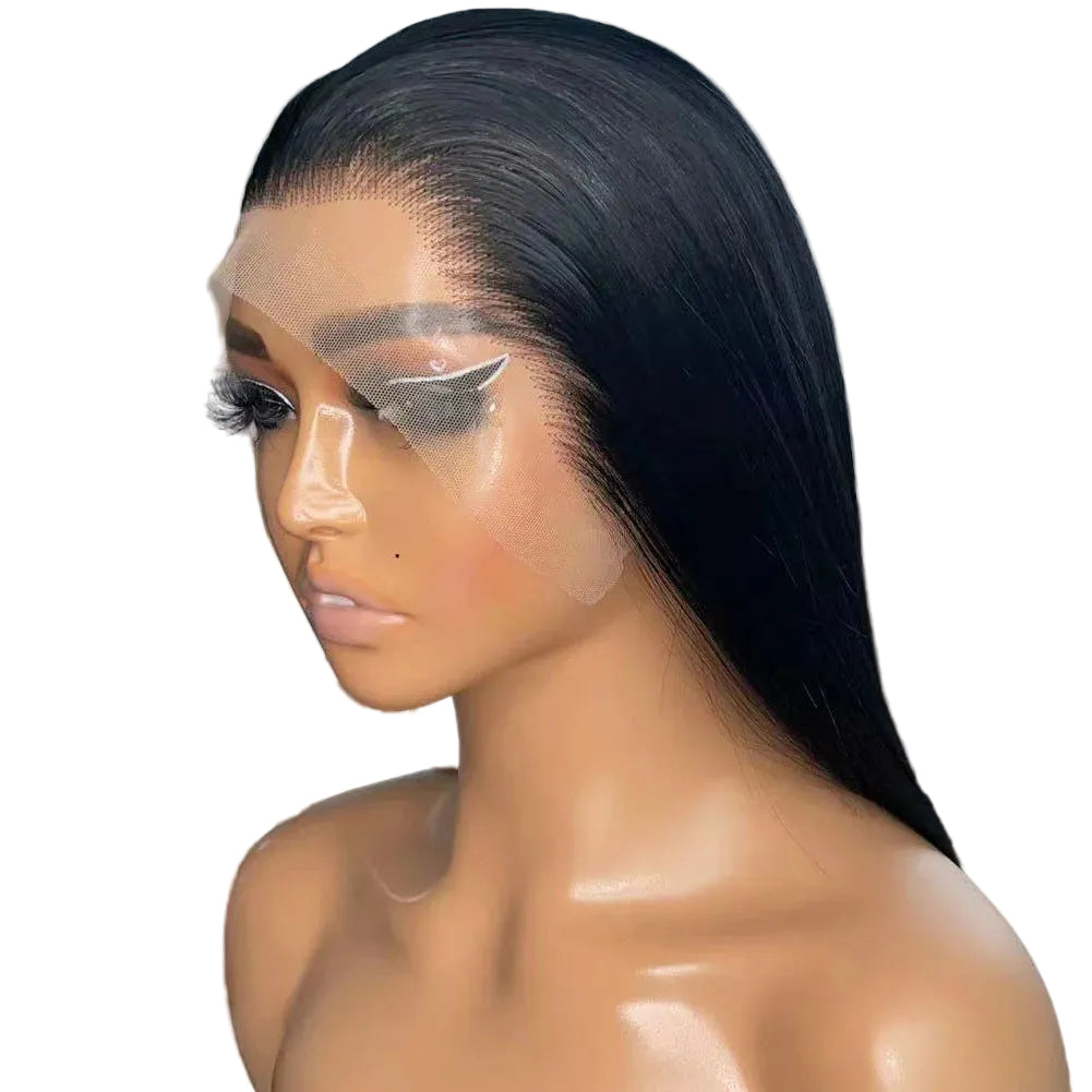 Long Jet Black Silky Straight Futura Synthetic 13x4 Lace Front Wig - 150% Density Glueless Pre-Plucked Hairline Wig - Japan Heat-Resistant Fiber Free Part Wig for Black Women (#1 Black) Luxegan