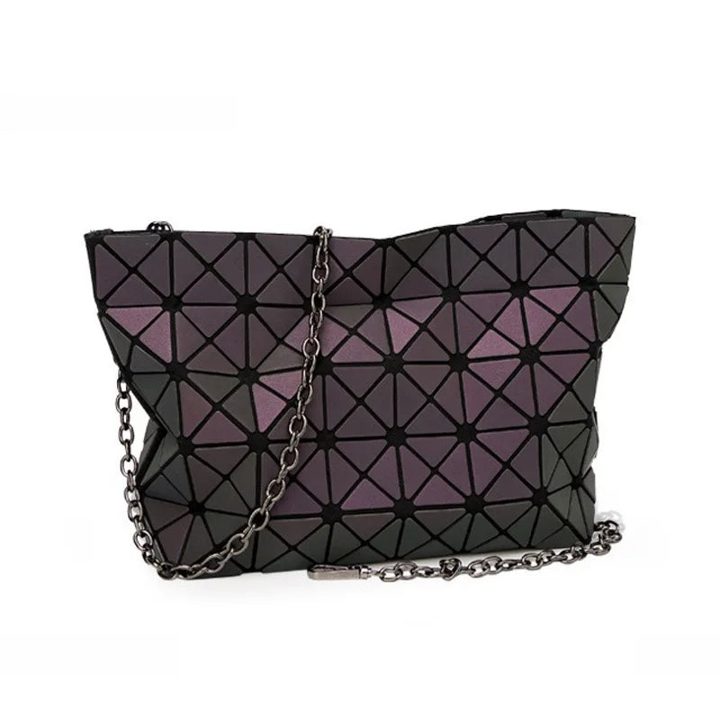 Luminous Irregular Geometric Shoulder Bag | Japanese Style Diamond-Patterned Satchel | Fashionable Holographic Versatile Chain Bag | Women's Geometric Crossbody Purse (Model CYCB130) Luxegan