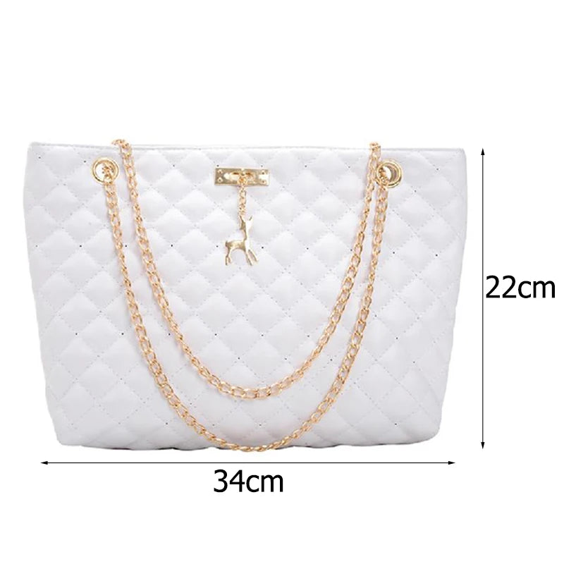 Classic Diamond Lattice Handbag | Fashion Women's Large Capacity Top-handle Bags & Pure Color Thin Chain Shoulder Crossbody Bag Luxegan