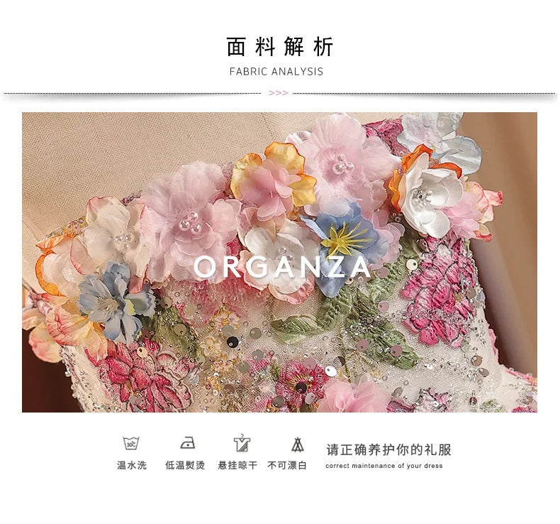 Girls' High-End French Style Forest Series Flower Little Host Walk Show Piano Performance Birthday Flower Girl Party Princes