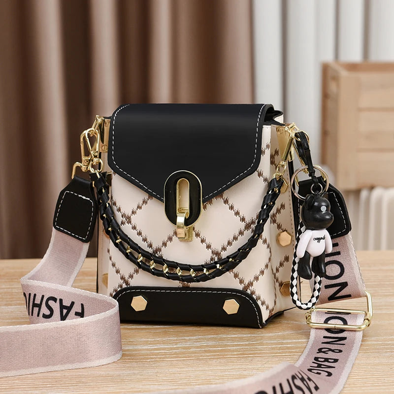 Mini Studded Decor Crossbody Bag | Argyle Embroidery Mobile Phone Purse & Trendy Chain Handbag for Women Luxegan