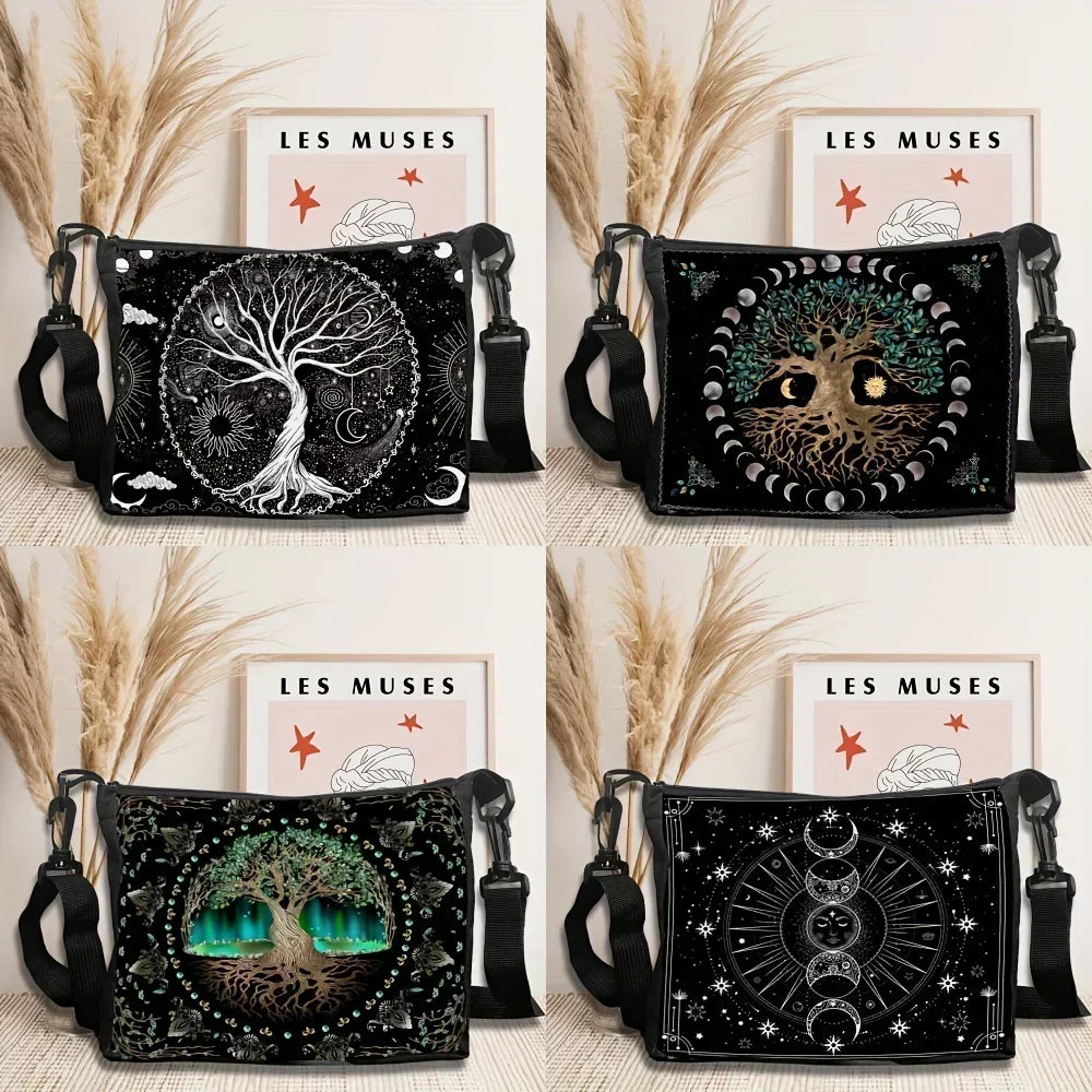 Tree of Life "Magic Tree" Shoulder Bag | Sophisticated Tarot-Lover Crossbody Purse | Elegant "Classic" Rectangular Handbag | "Dignified" Soft Polyester Daily Bag for Spiritual & Artistic Styling Luxegan