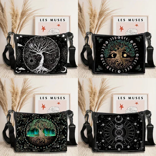 Tree of Life "Magic Tree" Shoulder Bag | Sophisticated Tarot-Lover Crossbody Purse | Elegant "Classic" Rectangular Handbag | "Dignified" Soft Polyester Daily Bag for Spiritual & Artistic Styling Luxegan