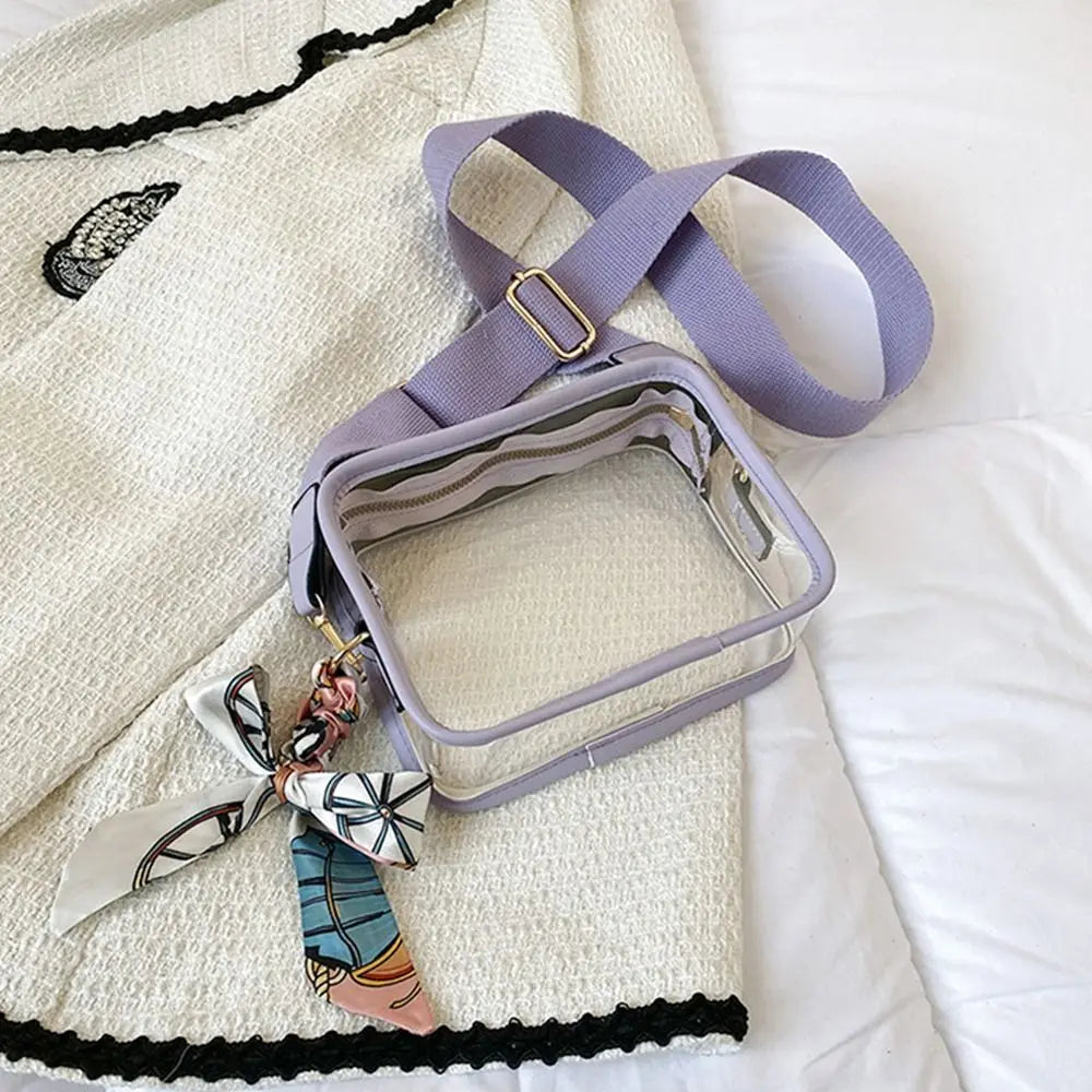 Fashion Transparent PVC Jelly Handbag | Solid Color Shoulder Messenger Crossbody Bag for Women & Girls (Ribbons Excluded) Luxegan