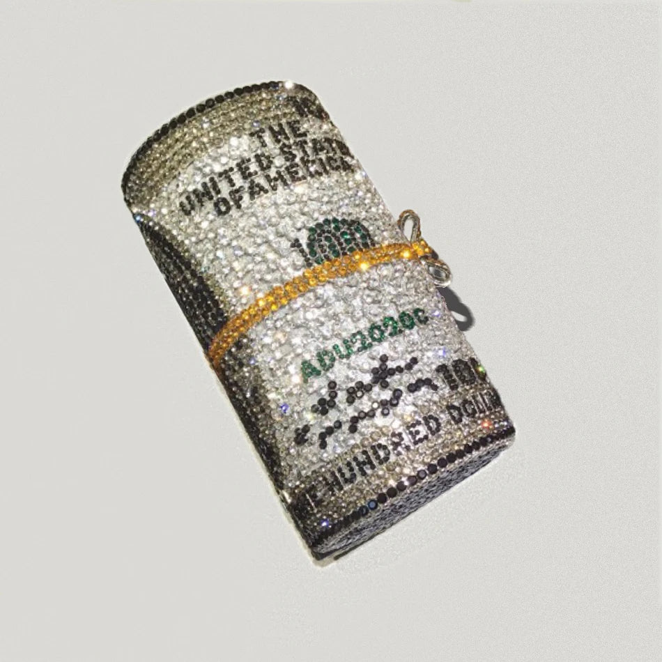 Shaped Crystal Luxury Evening Bag | Sophisticated Gorgeous Novelty Diamond Clutch | Elegant Barrel-Shaped Metallic Purse | "Dignified" Hard Shell Statement Accessory for Formal Party Styling Luxegan