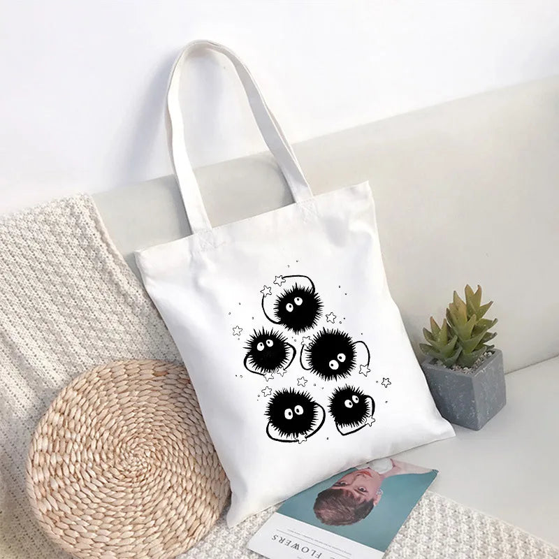 Spirited Away Faceless Anime Cartoon Large Capacity Canvas Shoulder Bag | Women's Casual Tote Kids Student Handbag Shopping Bags Luxegan