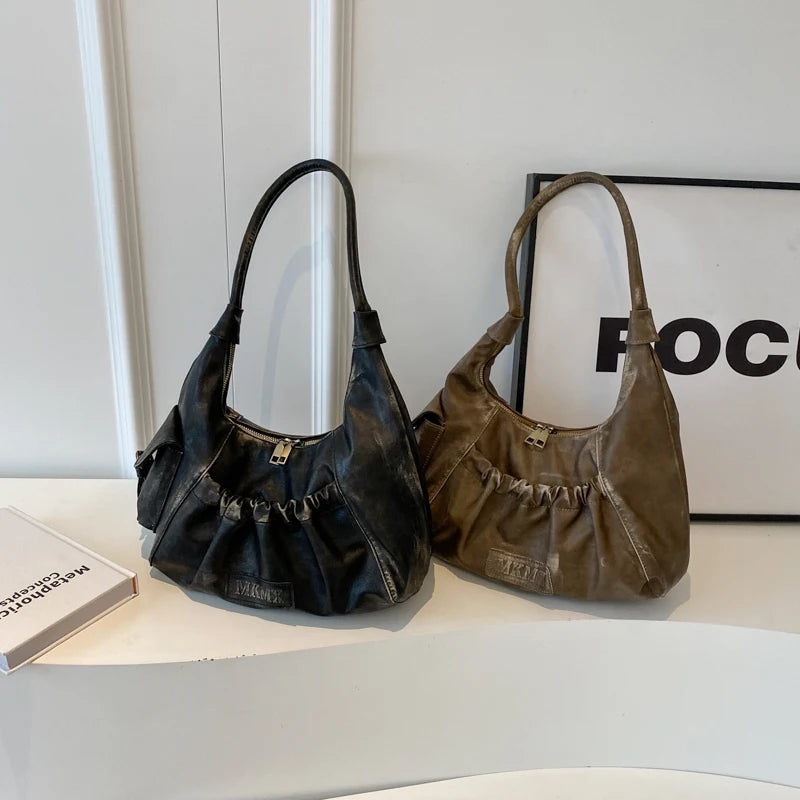 Retro Leather Shoulder Bags for Women | Spring Vintage Underarm Bag Handbags and Purses | Latest Fashion Hand Bag Luxegan