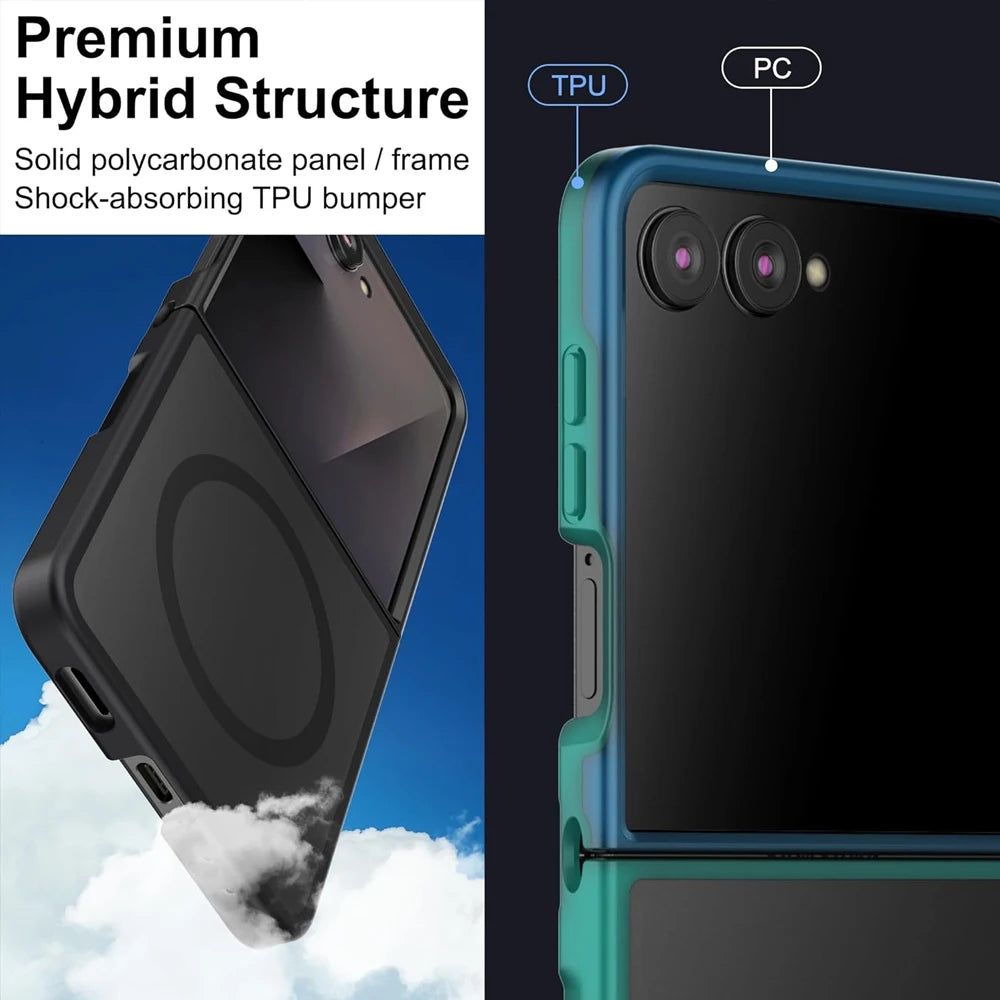 Funda Transparente Magnética para Teléfono Móvil UYUXIO para Samsung Galaxy Z Flip 7, Carcasas de Carga Inalámbrica, Cubierta Delgada Resistente con Imán
