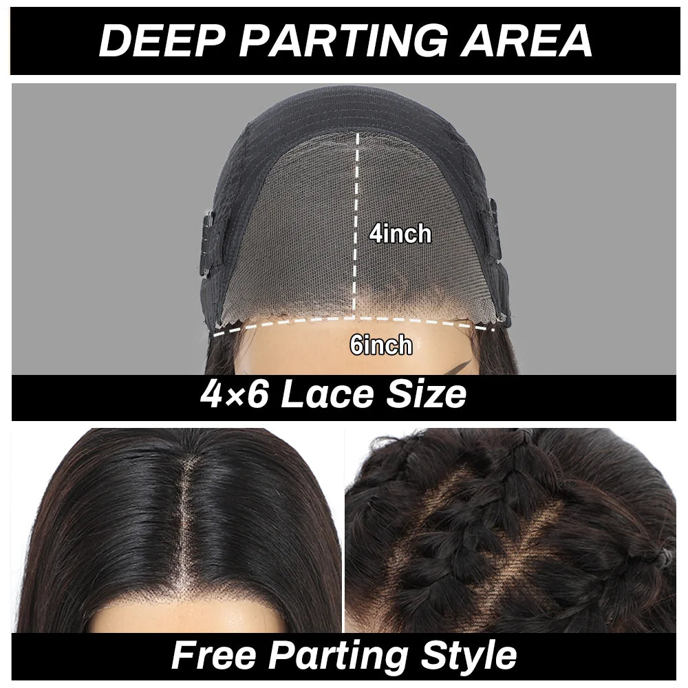 Sleek Bone Straight Glueless 4x6 HD Transparent Lace Bob Wig | 200% Density Pre-Plucked & Pre-Cut Swiss Lace Wig | 100% Brazilian Remy Human Hair Wear-and-Go Bob for Women Luxegan
