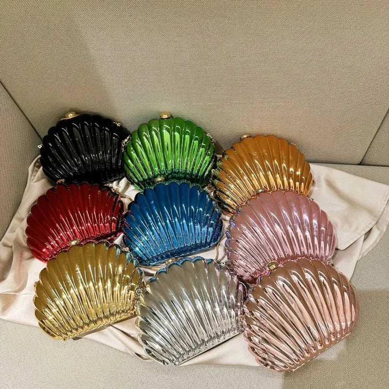 Acrylic Shell Evening Clutch | Cute Silver/Gold Designer Purse with Strap Luxegan