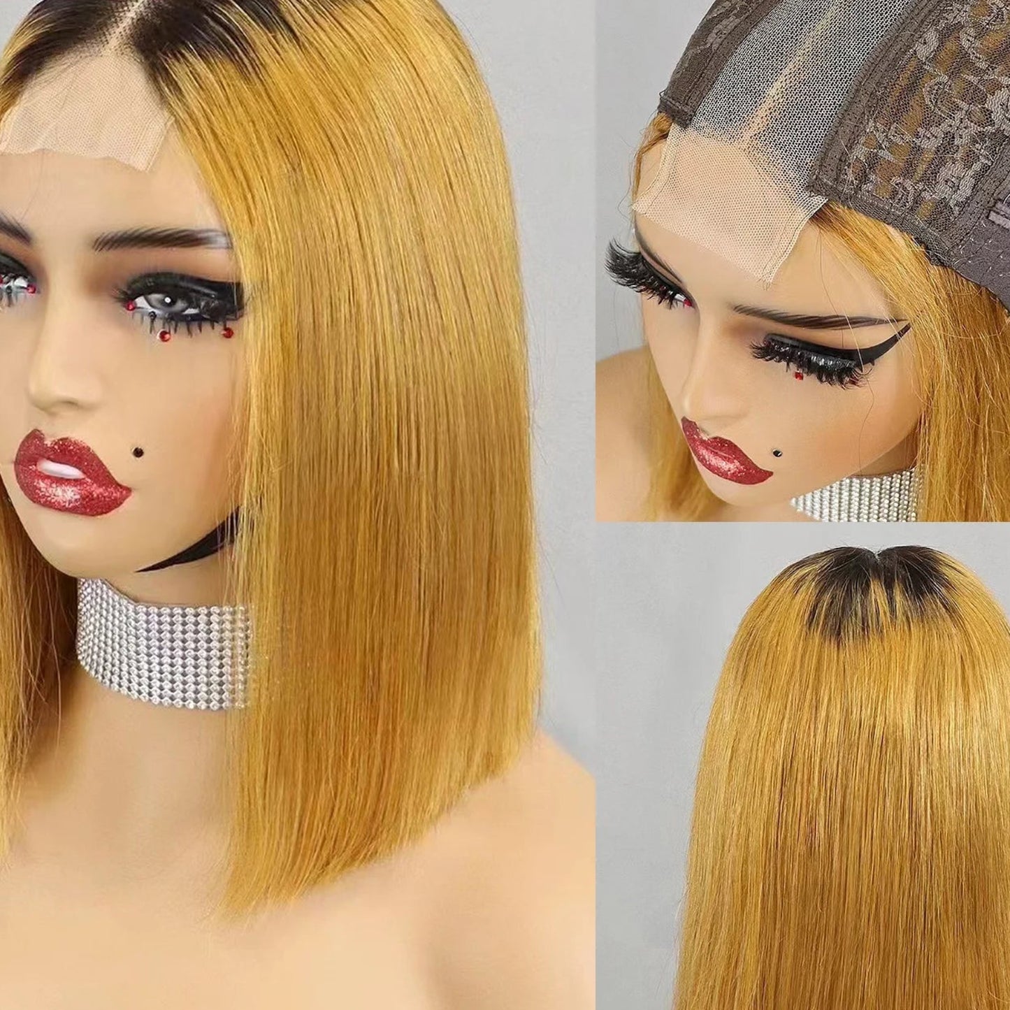 Super Double Drawn Bone Straight Short Bob Wig - 100% Burmese Remy Human Hair Glueless Wig - Transparent Swiss Lace Closure Pre-Plucked Straight Bob Wig for Women (4-16 Inch) Luxegan