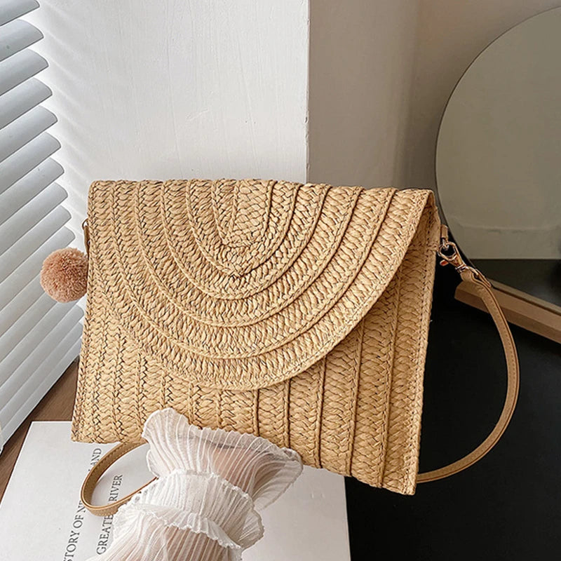 Summer Woven Braided Handbag | Handmade Envelope Shoulder Bag & Beach Tote Luxegan