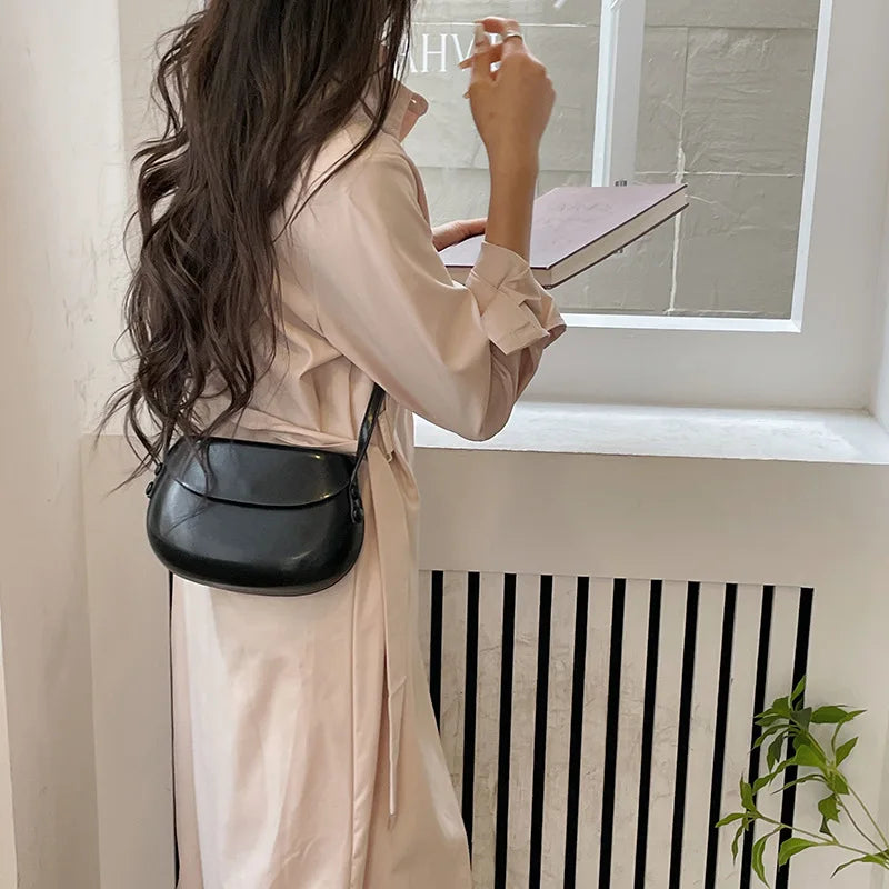 Women's Small Messenger Bag | Solid PU Leather Shiny Shoulder Bag & Saddle Purse Luxegan
