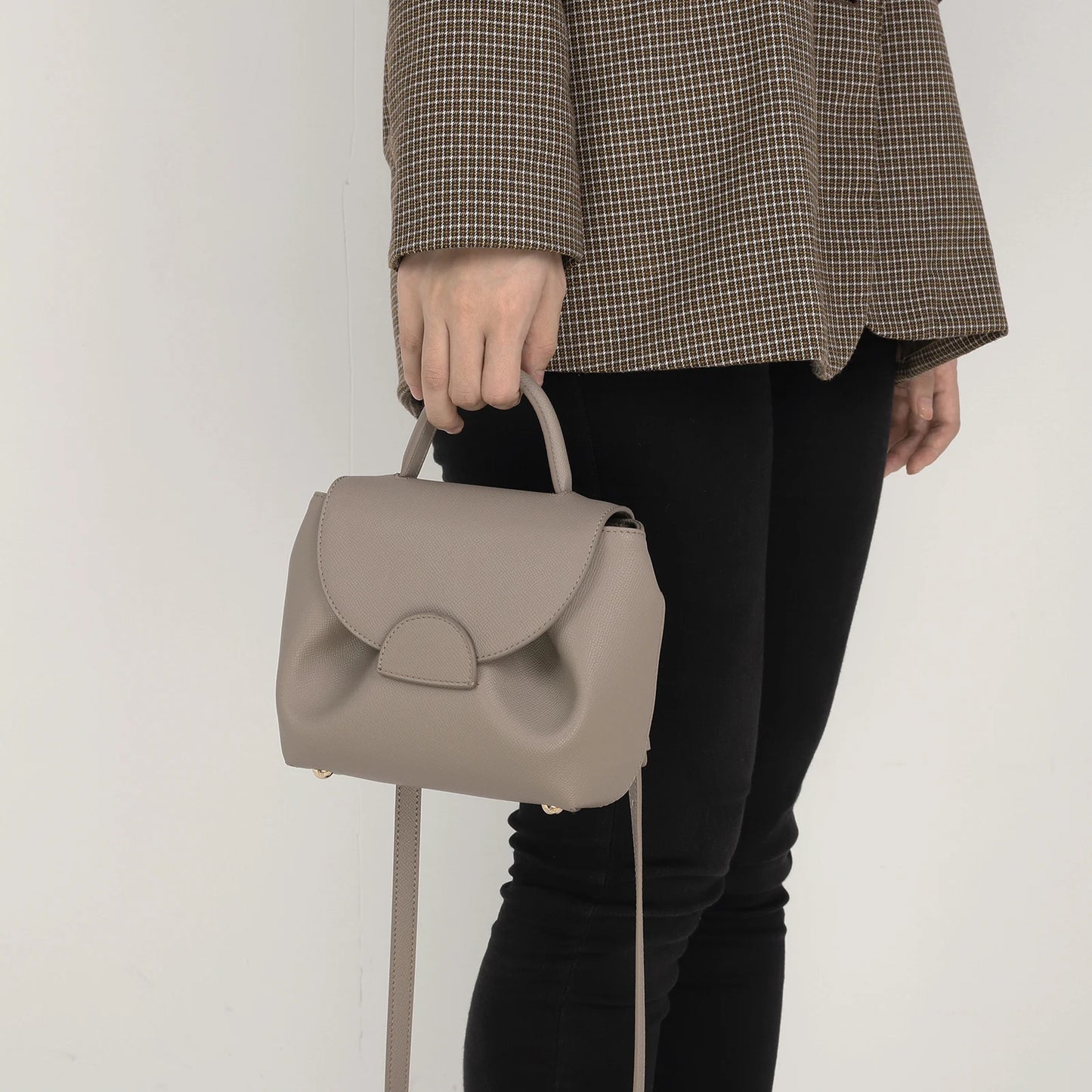 French Cowhide Small Satchel | Retro Trend Mini Crossbody Bag for Women (Classic Solid Flap Top-Handle Luxury Designer Handbag) Luxegan
