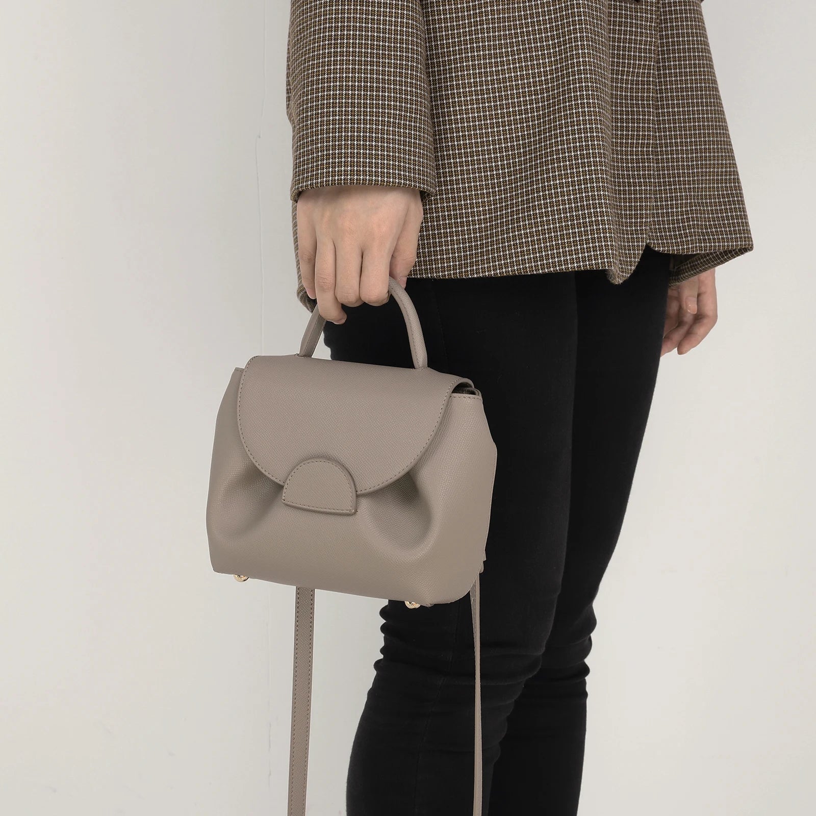 French Cowhide Small Satchel | Retro Trend Mini Crossbody Bag for Women (Classic Solid Flap Top-Handle Luxury Designer Handbag) Luxegan