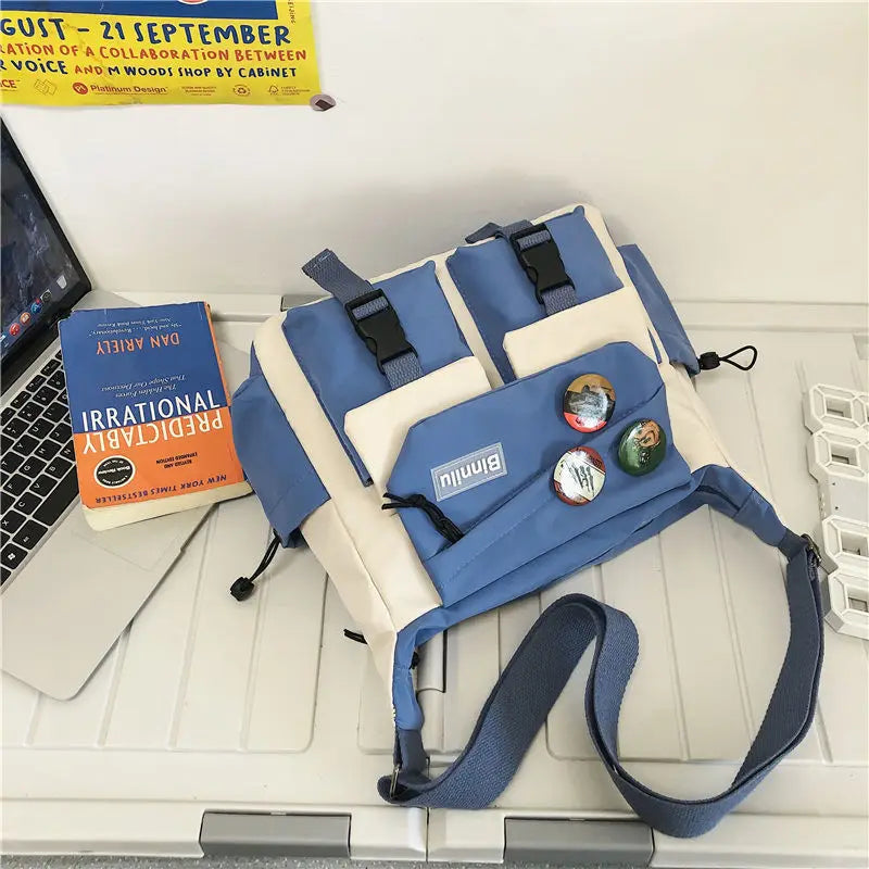Japanese Simple Messenger Bag | Student Nylon Waterproof Canvas Handbag & Shoulder Crossbody Bag