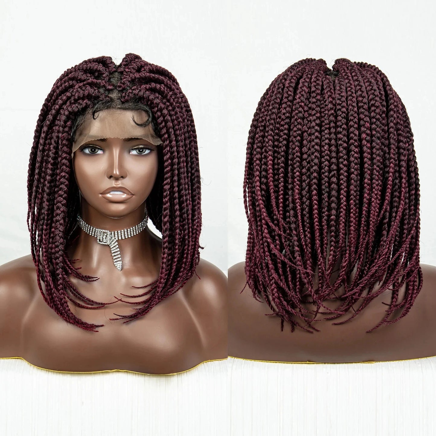 14" Short Bob Knotless Box Braids Wig | Transparent Full Lace Front Luxegan