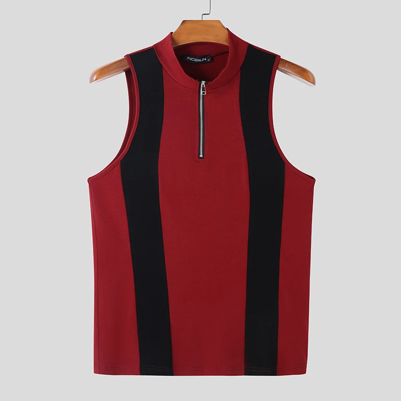 Spliced Contrast Zipper Vest | Sophisticated American Style Sleeveless Silhouette | Elegant "Patchwork" Summer Streetwear | "Dignified" Broadcloth Blend for Radiant Versatile Styling