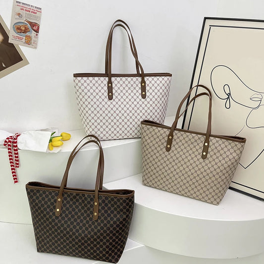 Classic Vintage Letter Print Tote Bag | Large Capacity Shoulder Bag Luxegan