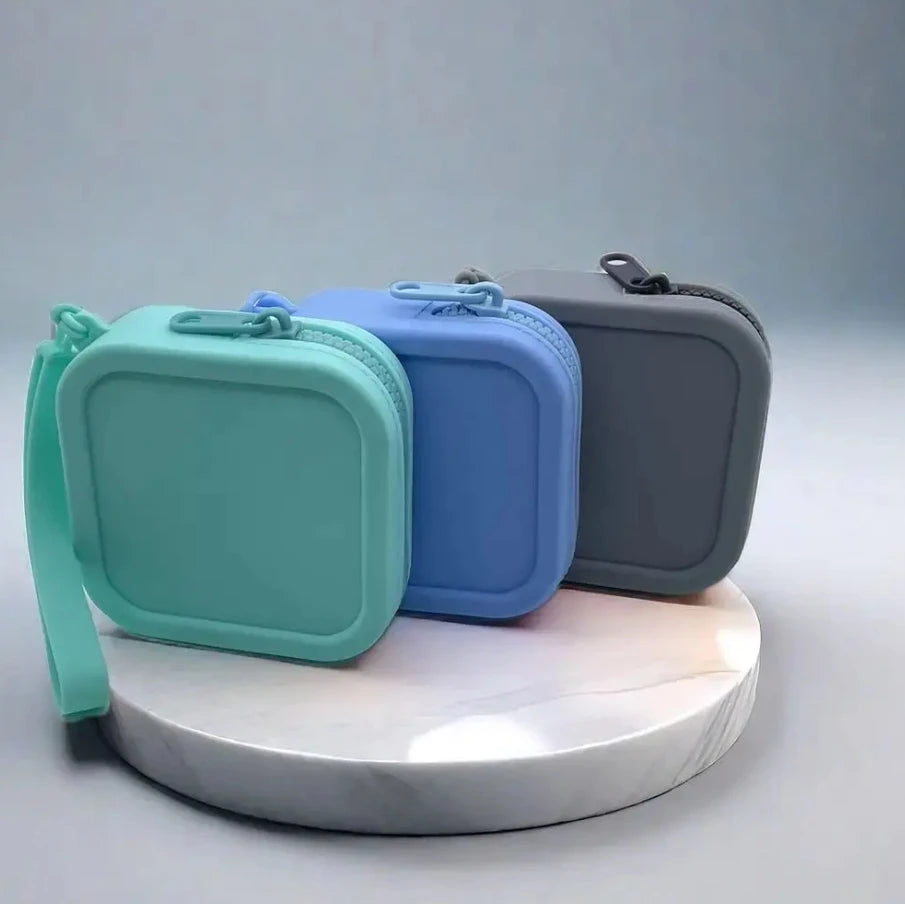 Small Square Waterproof Silicone Wallet | Simple Zipper Organizer Coin Purse & Earphone Bag | Unisex Travel Portable Pouch Luxegan
