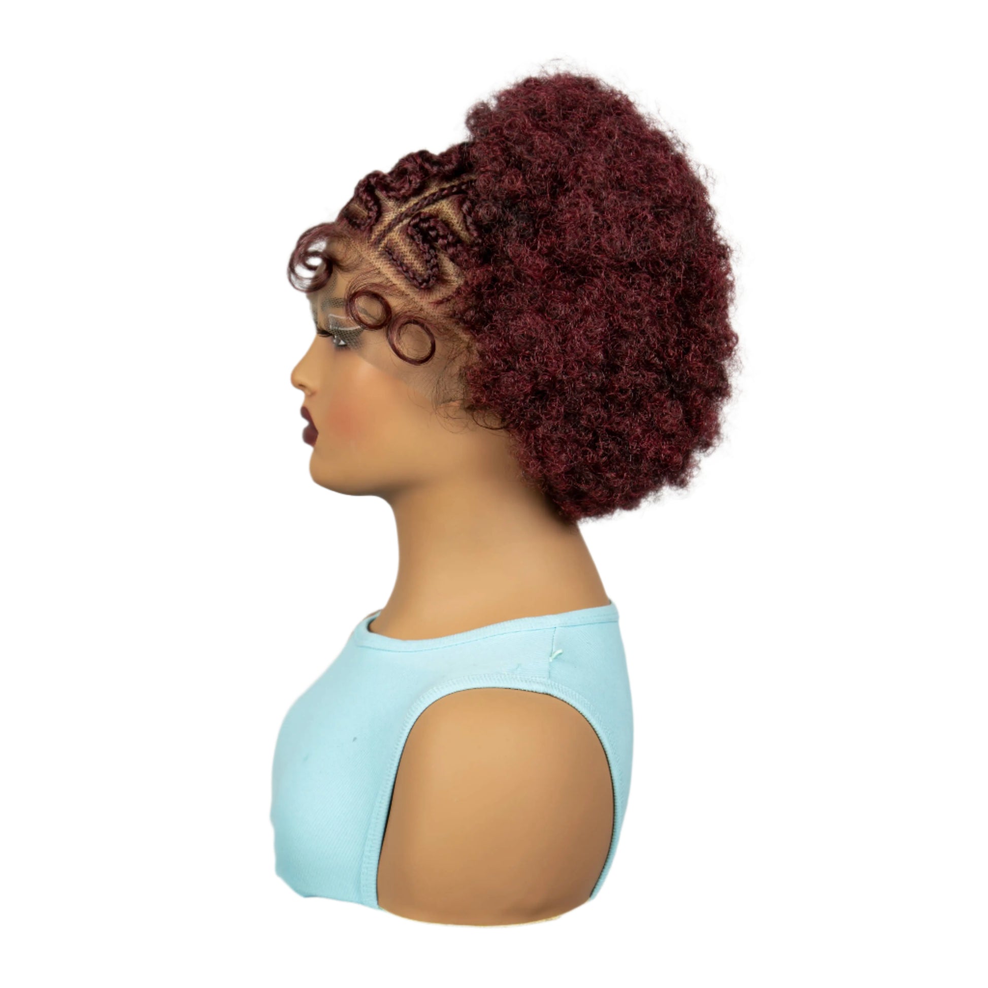 Burgundy Afro Curly Braids Bob Wig | 13x6 Lace | Baby Hair | Bouncy Curls Luxegan