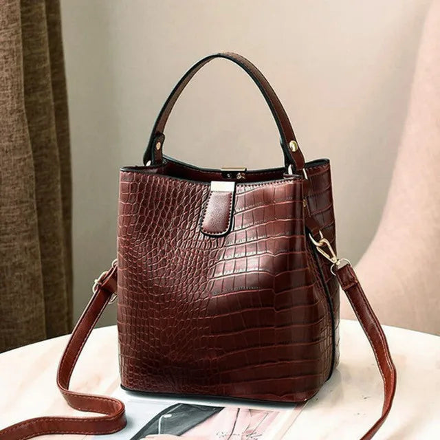 Retro Alligator Bucket Handbag for Women | Sophisticated Crocodile Pattern Large Capacity - view 7