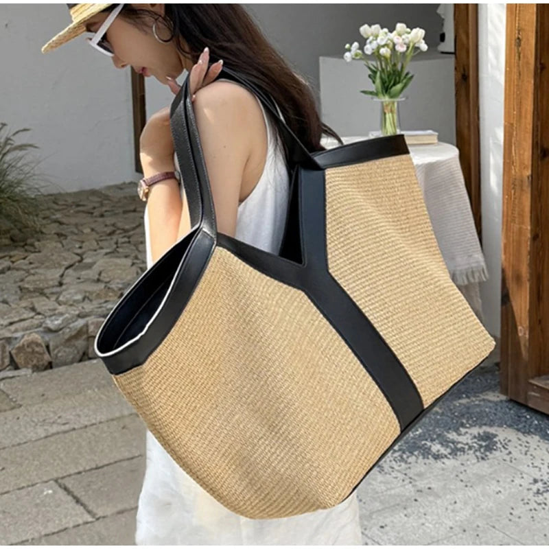 Designer Straw Tote Bag | Large Capacity Beach & Shopping Bag Luxegan