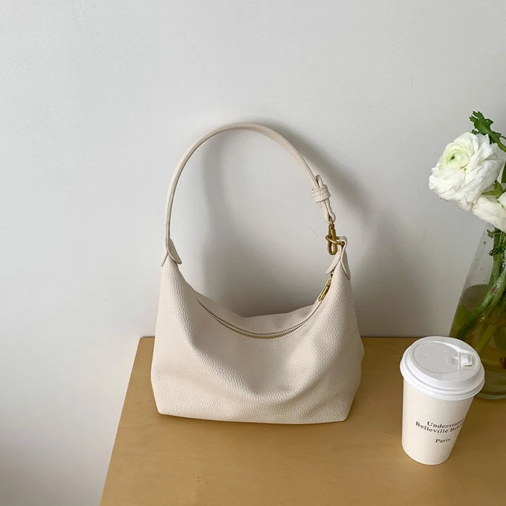 Fashion Large Capacity PU Hobo Bag | Solid Color Handbag PU Dumpling Bag | Fashion Design Korean Style Shoulder Bag Girls Luxegan