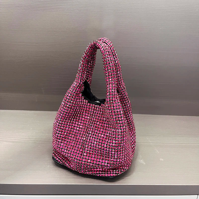 Shiny Crystal Bucket Bag | Luxury Designer Evening Clutch Luxegan