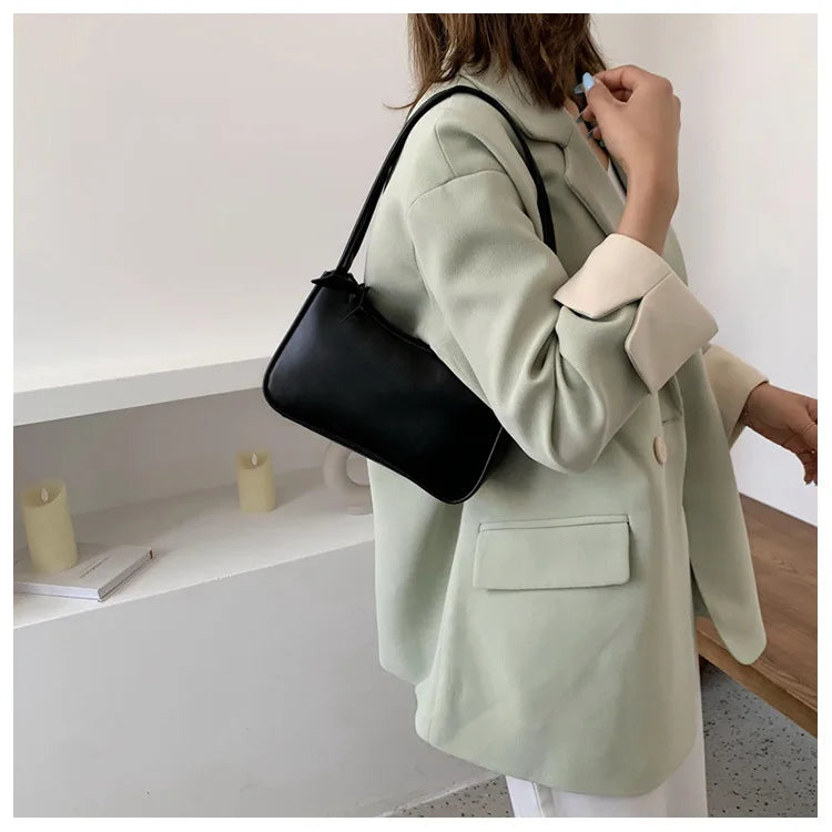 Retro Forearm Bag for Women | PU Leather Bow Handbag & Baguette Shoulder Bag (Western Style Underarm Bag, Casual Tote) Luxegan